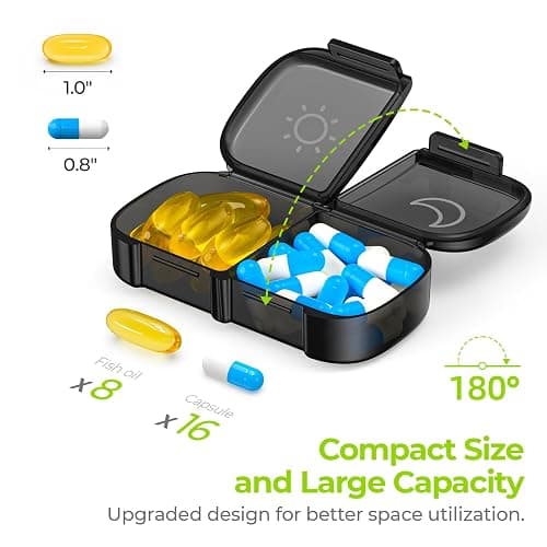 AUVON XL Weekly Pill Organizer 2 Times a Day, Pill Box 7 Day with One-Side Large Openings for Easy to Use, Black Privacy Protection AM PM Pill Case for Medication, Vitamins, Fish Oils, Supplements | XL Pill Box 7 Day, Black Privacy Protection AM PM Pill Case for Medication, Vitamins, Fish Oils, Supplements thumbnail 2