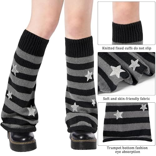 Moon Wood Leg Warmers Y2K for Girls Women Kawaii Harajuku Flared Knitted Leg Warmer Rave Goth Cute Lolita Socks for Halloween thumbnail 3