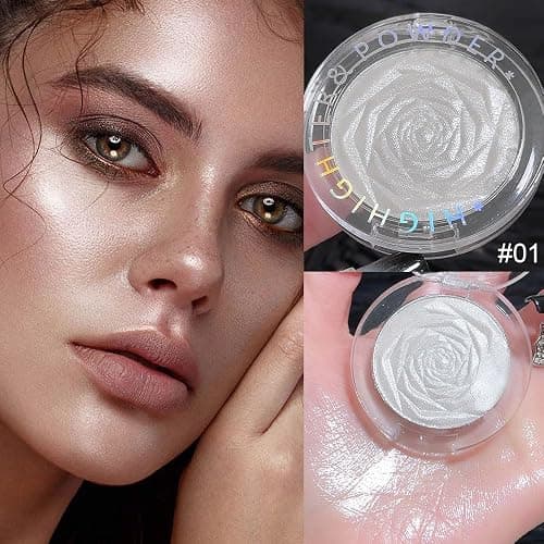 evpct Pearl White Silver Face Highlighter Makeup, White Shimmer Glitter Diamond Sparkly Highlighters Makeup Eyeshadow Palette Powder for Face Body Cheek Skin, inner Corner Eye Highlighter Make up 01 thumbnail 3