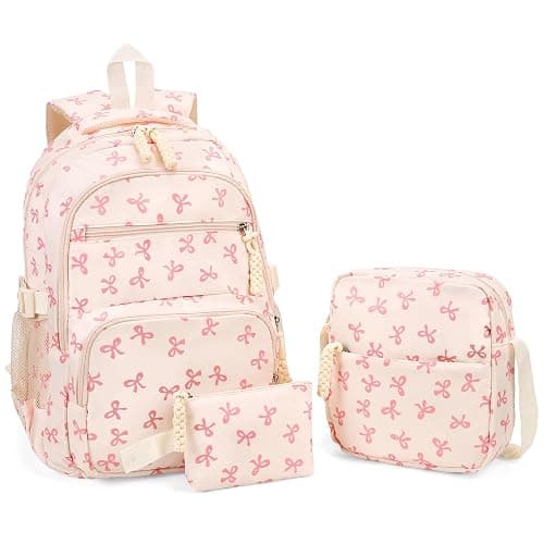 Cohawk Bow Backpack for Women Coquette Aesthetic Nylon Rucksack Cute Kawaii Backpack 3Pcs Set With Bow Pattern thumbnail 9