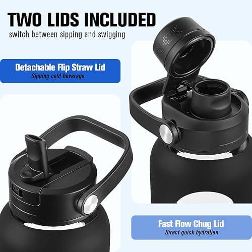 CIVAGO 40 oz Glass Water Bottle with Detachable Straw and Time Maker | Motivational Large Flask Cup with Handle, Leakproof Lids, Wide Mouth, Silicone Sleeve, Tumbler for Juice, Black thumbnail 4