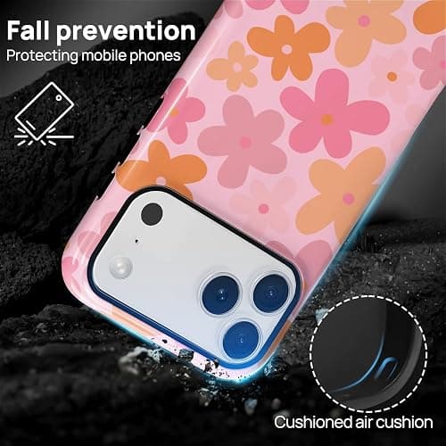 DAIZAG Case for iPhone 17 Pro,Pink Orange Bloom Full Body Design Hybrid Dual Protection Soft TPU Hard PC Shockproof Scratch Resistant Protective Cover Phone Case for Men Women thumbnail 5
