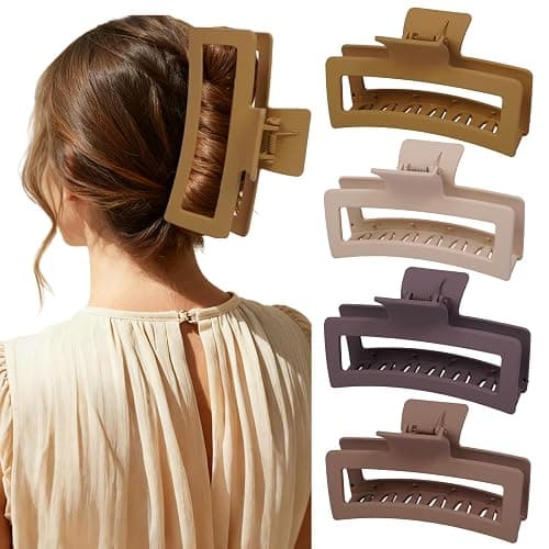 5 Inche Extra Large Claw Clips for Thick Hair and Long Hair,4-Pack Oversized Matte Big Hair Clips for Women, XL Jumbo Strong Hold Non-Slip Jaw Clips,Neutral Brown Color thumbnail 6