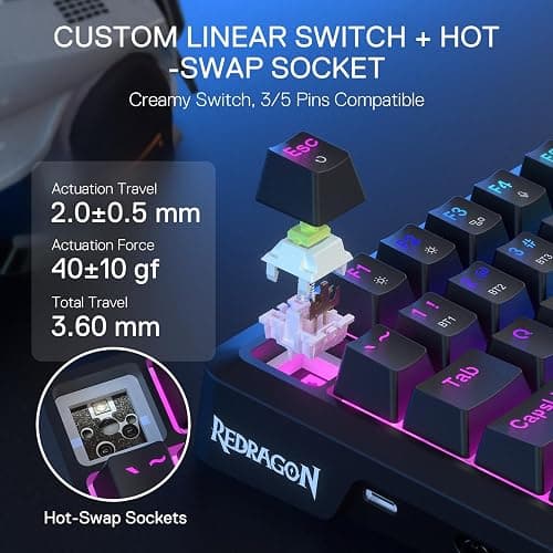 Redragon K724 PRO Wireless Gasket Gaming Keyboard w/Hype Screen & Knob, 81-Key Mechanical Keyboard, Easy-Control 1.14’’ TFT Info Display, 5-Layer Noise Dampening, Custom Linear Switch thumbnail 6