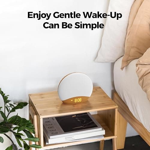 HOUSBAY White Noise Machine Sunrise Alarm Clock, Wake Up Light, Dimmable Night Light, 26 Natural Sounds, Gentle Wake up & Sound Machine for Sleeping, Adults, Kids, Baby-Wooden - White thumbnail 7