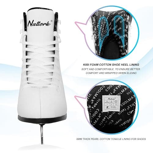 Nattork White Figure Skates Excellence Stainless Steel Blades Ice Figure Skating with Enhanced Support Strength Performance and Ultimate Comfort for Boys and Girls thumbnail 4