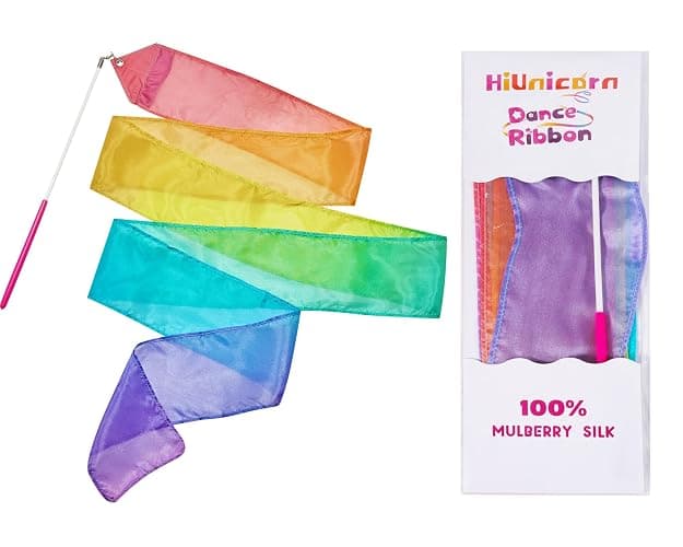 HiUnicorn 100% Silk Dance Ribbon Streamer Ballerina Gift Toys for Toddler Girl Age 4-7 Stocking Stuffer Pastel Rainbow Play Silks Kids Gymnastics Accessories Twirler Wand Princess Unicorn Toy - Image 1