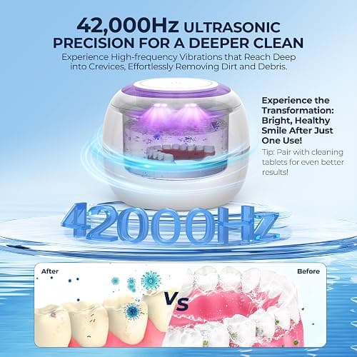 Ultrasonic Retainer Cleaner, 42kHz Ultrasonic Tooth Cleaner with Visible Window and Two Modes, 180ML Ultrasonic UV Cleaner Machine for Retainer, Dentures, Mouth Guard, Aligner thumbnail 3
