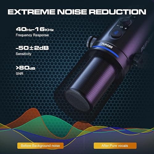 P PUPGSIS XLR/USB Podcast Microphone, Gaming Mic with Mute Button, Reverb Effects, Noise Cancellation, Boom Arm Stand, Headphones Jack, Dynamic Microphone for Streaming/Recording/Gaming/Vocal-Black thumbnail 2