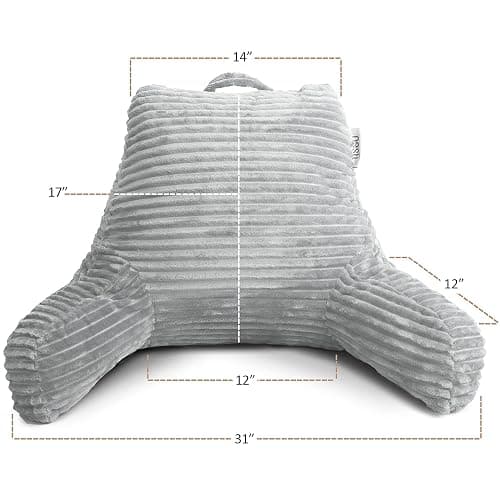 Nestl Reading Pillow with Shredded Memory Foam, Luxe Cut Plush Back Pillow for Sitting Up in Bed, Back and Arms Adjustable Support for Adult & Teens, Backrest Pillows with Washable Cover Light Grey thumbnail 3
