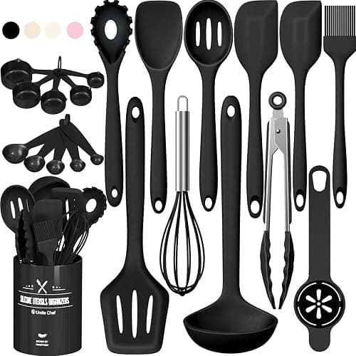 Umite Chef 22-Piece Silicone Cooking Utensils Set，Heat Resistant & Dishwasher Safe Kitchen Tools, Black Non-Scratch Spatula Set for Nonstick Cookware (Black) - Image 1