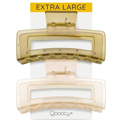 Qooocy Extra Large Claw Clips for Thick Hair and Long Hair, 2 Pack XXL Jumbo Claw Clips, Oversized Matte Non-slip Rectangle Hair Clips for Women, Big Strong Hold Jaw Clip, Jelly Beige & Green thumbnail 6