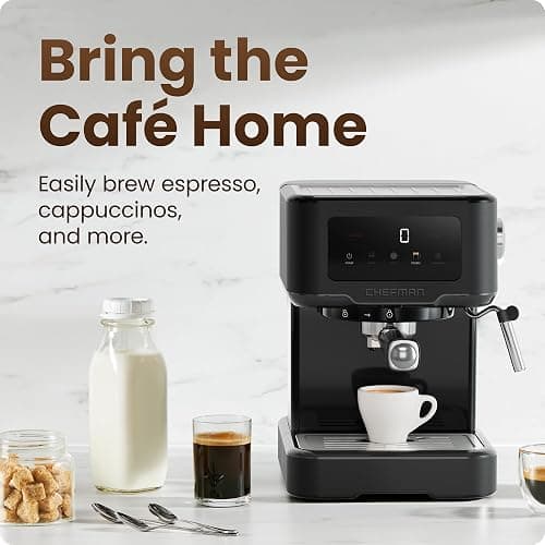 Chefman CraftBrew Espresso Machine, 15-Bar Pump Digital Espresso Maker w/Steam Wand for Latte & Cappuccino, Compact Espresso Coffee Machine w/ 1.5L Removable Water Reservoir - Stainless Black thumbnail 2