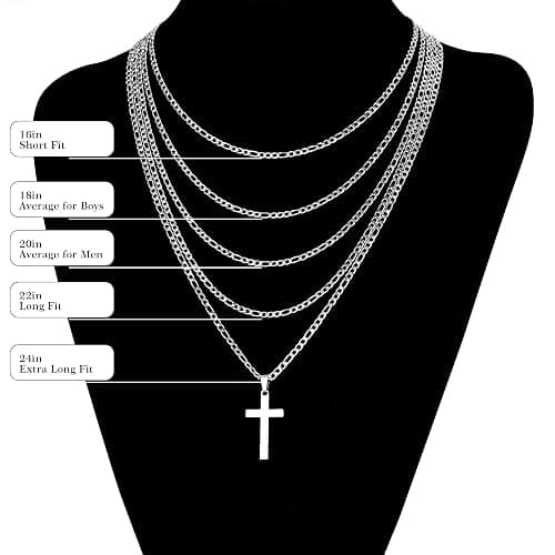 LUXEJEW Cross Necklace for Men - Silver/Gold/Black Stainless Steel Cross Pendant Necklace Figaro Link Chain 16-24 Inches thumbnail 9