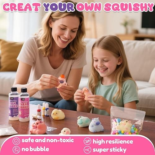 LET'S RESIN Flex Rubber for Taba Squishy Kit, All-in-one Beginner Kit for Squishy Maker, with 16oz Silicone Gel, Hamster/Capybara/Rabbit/Chick Silicone Molds, Color Paste, Flocking Powder, Ideal Gifts thumbnail 2