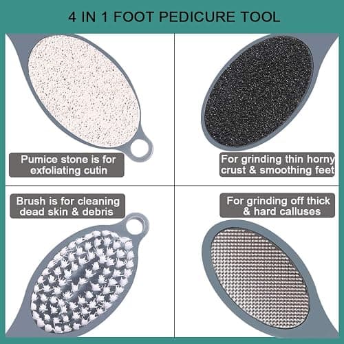 CAREHOOD Foot File Callus Remover - Multi Purpose 4 in 1 Feet Pedicure Tools with Foot Scrubber, Pumice Stone, Foot Rasp and Sand Paper for Home Foot Care (Grey Pedicure Foot File) thumbnail 5