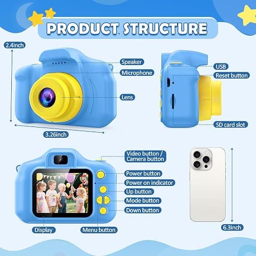 Desuccus Kids Camera Toys Christmas Birthday Gifts for Boys and Girls Kids Toys 3 4 5 6 7 8 9 Year Old HD Digital Video Camera for Toddler with 32GB SD Card (Blue) thumbnail 2