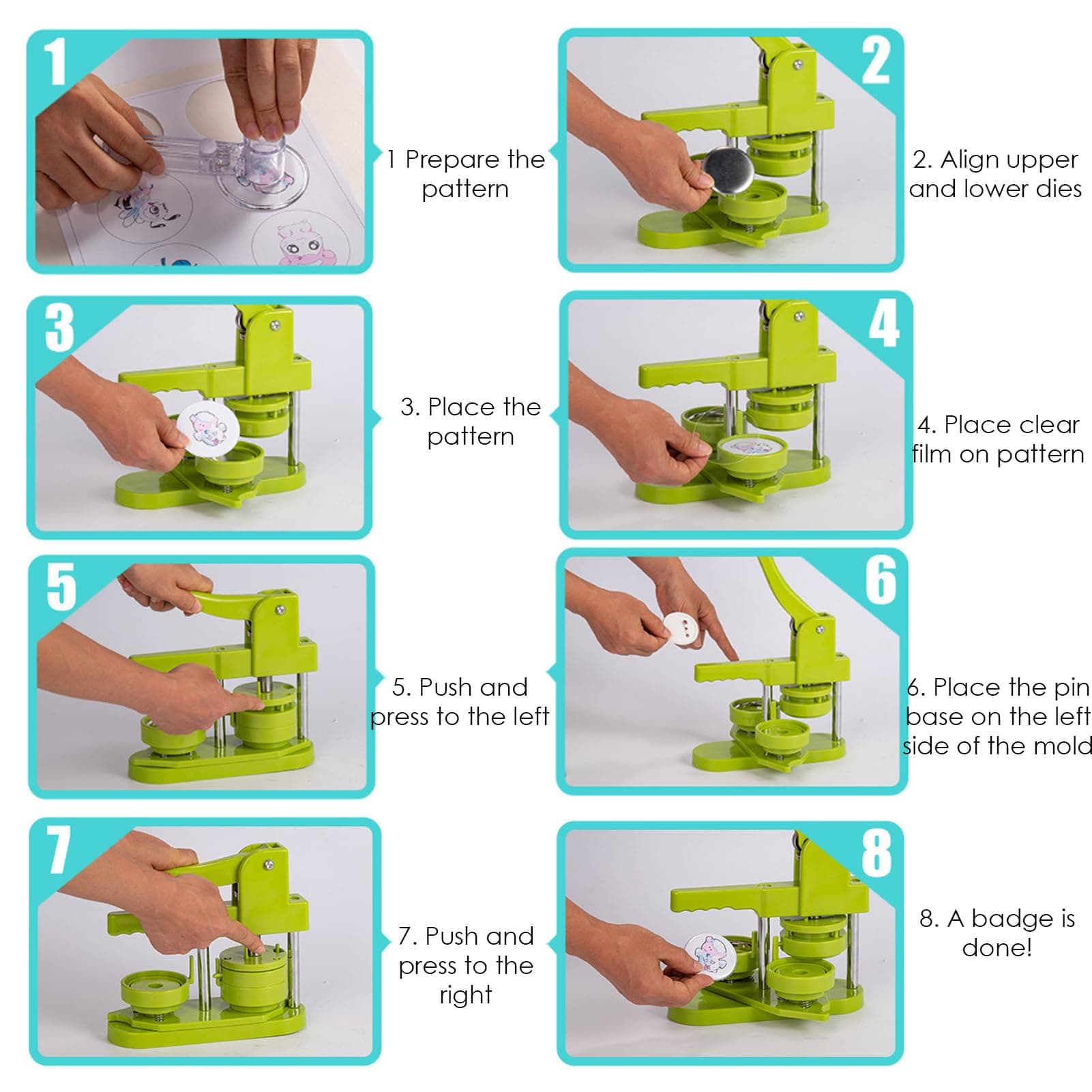 Button Maker Machine, DIY Button Pin Maker Machine, Badge Button Press Machine with 100Pcs Button Parts, Circle Cutter, Book (58mm) thumbnail 3