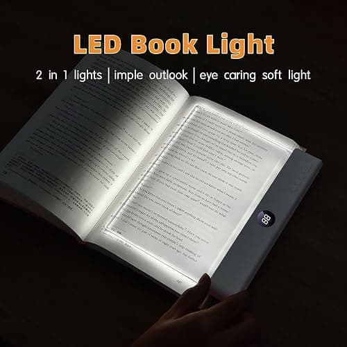 Book Light for Reading in Bed at Night, Rechargeable Smart LED Flat Book Light with dimmable 3 Colors & Timer, Glow Panel Night Reader, Clear Book Full Page Light Illuminator (White) thumbnail 2