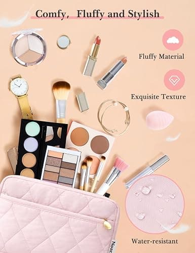 Noozion Makeup Bag Travel Toiletry Bag, Puffy Padded Cosmetic Bag for Women, Makeup Organizer Case, Wide-open Pouch Purse, Travel Essentials thumbnail 5
