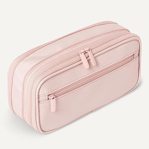Amazon Basics Large Capacity Pencil Case with Durable Zipper, Multi-Compartment, Storage Space, Easy to Carry, Rose Mild thumbnail 6