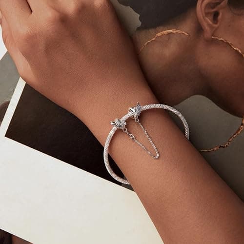 925 Sterling Silber Feder Sicherheitskette für Pandora Armband,Engel-Flügel Stopper Silikonverschluss Clip-Charm,Damenschmuck thumbnail 3