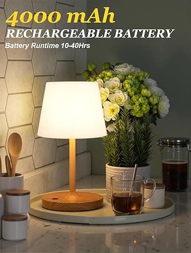 Kakanuo Cordless Shower Lamp Waterproof, Cordless Lamp with 4000mAh Battery, Rechargeable Table Lamp, Touch Dimmable Desk Light for Outdoor, Kitchen, Bathroom, Camping, Patio, IP54 thumbnail 4