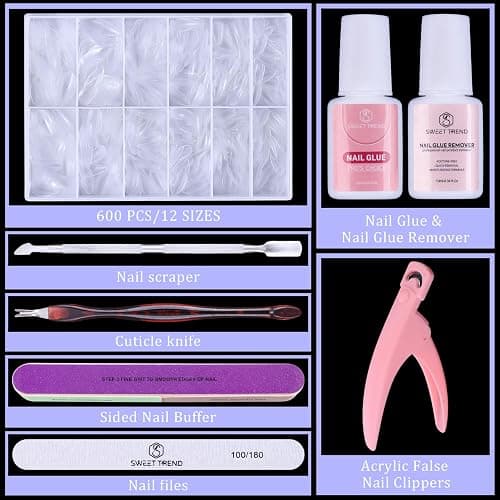 Short Fake Nail Tips Almond: 600Pcs Full Cover Nail Tips for Acrylic Nails Nail Extension Kit with Nail Glue Remover & Glue Acrylic False Nail Clippers Clear Nails Tip Art for Beginners DIY thumbnail 2