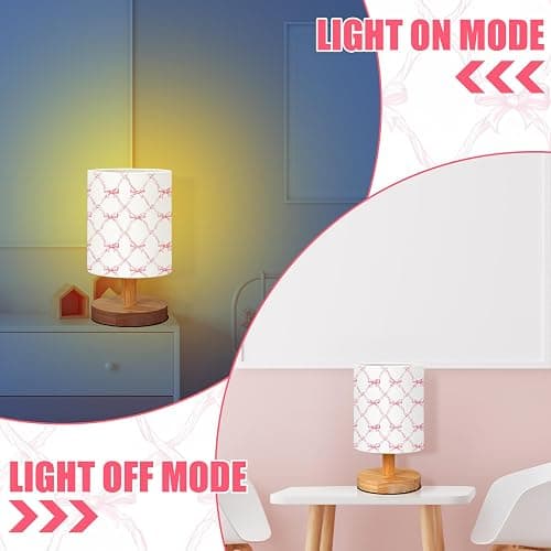 VIHOSE Coquette Bow Table Lamp for Kids Pink Bow Bedside Lamp for Bedroom Wooden Nightstand Cartoon Nursery Decoration Lampshade for Girls Boys Living Room thumbnail 6