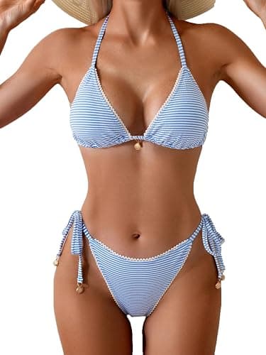 Fanuerg Women's Halter String Triangle Bikini Sets Lace Trim Two Piece Swimsuit Cheeky Swimwear Bathing Suit - Image 1