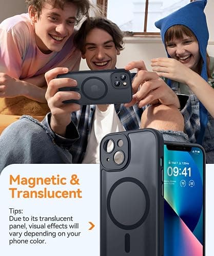CANSHN Magnetic for iPhone 13 Case, Upgraded [Full Camera Protection] [Compatible with Magsafe] [Translucent Matte] Shockproof Protective Phone Case for iPhone 13 6.1" - Black thumbnail 3