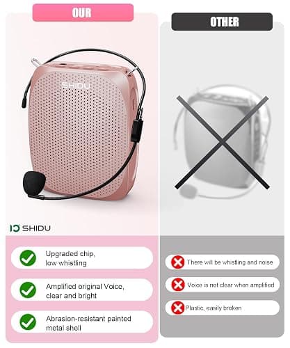 SHIDU Voice Amplifier Teachers,Megaphone Speaker Portable PA System with Microphone Headset(Work of 12hours) Supports MP3 Format Audio for Tour Guides Coaches Yoga Fitness Instructors thumbnail 4