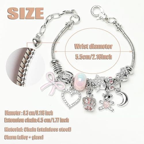DS Charm Bracelets for girls,exquisite cute cartoon friendship Silver bracelets Stainless Steel Bangle with birthday Gift box, Adjustable girls jewelry Suitable for holiday gifts thumbnail 3