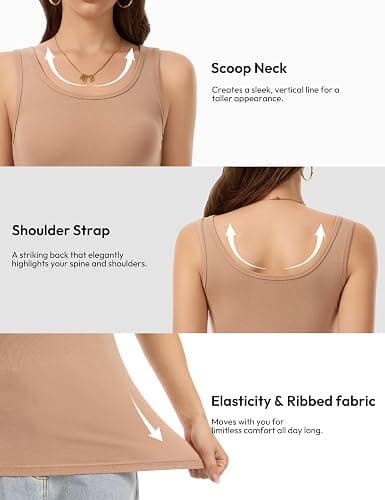5 Pack Tank Tops for Women Scoop Neck Sleeveless Basic Undershirts | Soft Stretch Ribbed Fabric, Wide Straps, Fitted Layering Top, No Built-in Bra, Daily, Casual Going Out Wear, Summer Clothing thumbnail 5