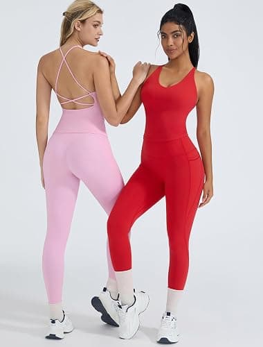 OMKAGI 2 Piece Workout Sets for Women Padded Workout Tops Booty Leggings with Pockets Gym Sets thumbnail 2