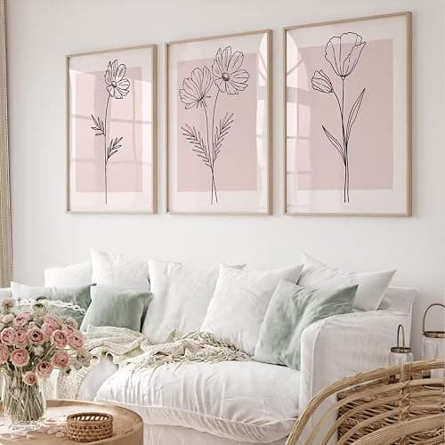 Baccone Pink Wall Art Pictures Decor Blush Pink Flower Canvas Painting Floral Botanical Wall Art Girl Room Poster Aesthetic Coquette Artwork for Bedroom Office Bathroom 12x16 Inch UNFRAMED set of 3 thumbnail 3