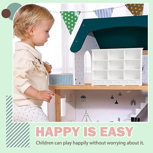 XYMTOY 1:12 Dollhouse Bookshelf Openable Drawers White | 1:12 Scale Design, Operable Drawers, Sturdy Premium Material, Versatile Room Decor, Ideal Gift for Kids thumbnail 5