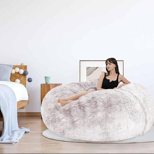 HDMLDP Bean Bag Chair for Adults Kids Without Filling Comfy Fluffy Giant Round Beanbag Lazy Sofa Cover for Reading Chair Floor Chair, 6FT, Grey thumbnail 6
