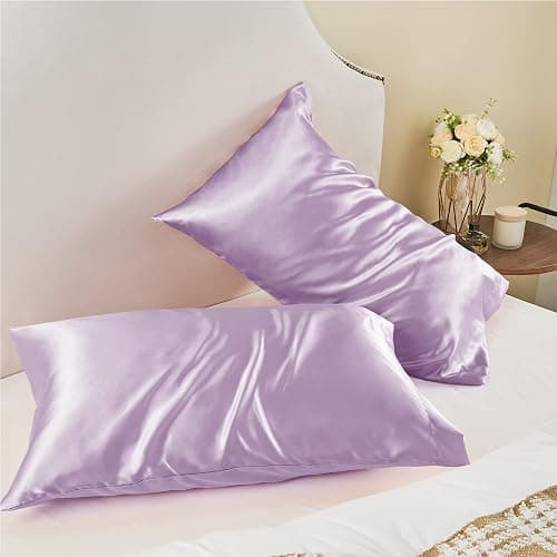 BEDELITE Satin Pillowcase for Hair and Skin, Super Soft and Cooling Similar to Silk Pillow Cases 2 Pack with Envelope Closure, Gift for Women Men(20"x26" Standard Size, Lavender) thumbnail 9