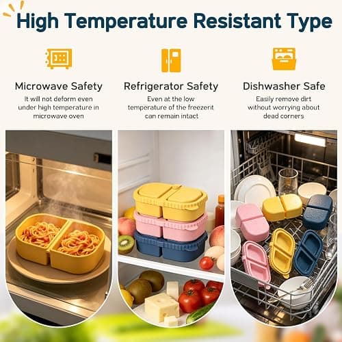 ICEROYCE 3 Pack Silicone Snack Containers for Kids, 2 Compartment Lunch Box | 8 oz Capacity, Leakproof Lid, Food Grade Silicone, Separate Compartments for School Lunch, Daycare and Travel thumbnail 5