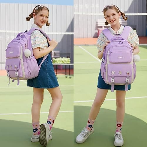 QHRIDS Girls Backpack Aesthetic Laptop Backpacks Kawaii Large Bookbag Anime Casual Travel Daypack,Purple thumbnail 2