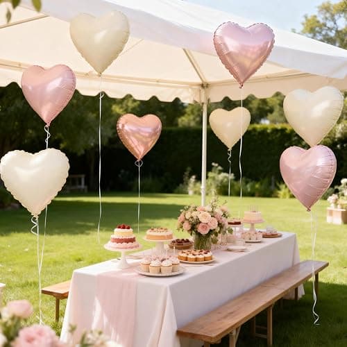 Pink Cream Heart Balloons,15Pcs 18Inch Sand White Heart Shaped Foil Ballons,Pink Helium Balloon for Valentine's Day Baby Shower Birthday Anniversary Wedding Party Decorations thumbnail 7