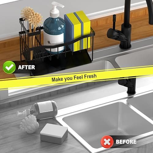 Fssvcd Maifan Sink Caddy Sponge Holder for Kitchen with Brush Holder and Stainless Steel Self Drain Tray, Rustproof Kitchen Sink Organizer for Sponge, Soap Dispenser Storage Accessories thumbnail 6