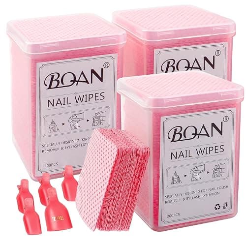600 PCS Lint Free Nail Wipes, BQAN Nail Polish Remover Pads Pink For lash extensions & Nail Polish Bottle With 5PCS Nail Soak Off Clips (Pink) - Image 1