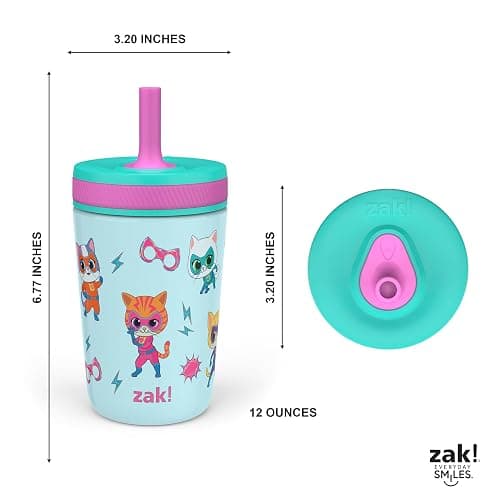 Zak Designs SuperKitties Kelso Toddler Cups For Travel or At Home, 12oz Vacuum Insulated Stainless Steel Sippy Cup With Leak-Proof Design is Perfect For Kids (Ginny, Sparks, Buddy, Bitsy) thumbnail 3