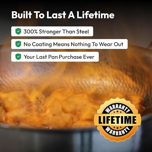 Plateful Titanium Pans For Cooking 12 Inch, No Coating Nonstick, with Lid | Pure uncoated titanium frying pan, surface sears to 750F, PFOA/PFAS/PTFE Free skillets, works on induction and all cooktops. thumbnail 4