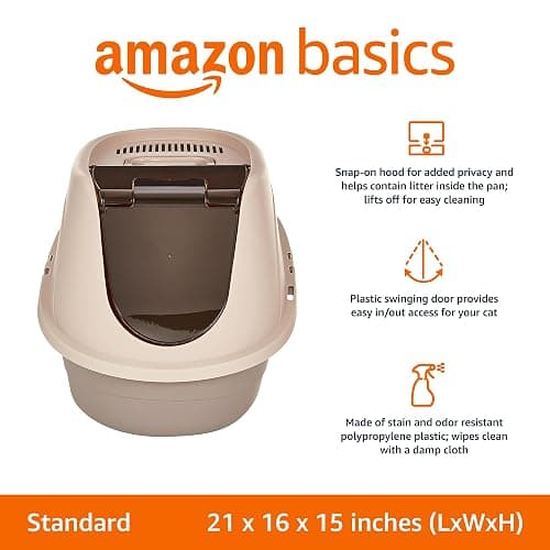 Amazon Basics No-Mess Hooded Cat Litter Box, Standard, Multicolor, 21 in x 16 in x 15 in thumbnail 2