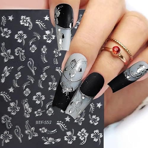 Flower Nail Stickers, Hibiscus Nail Decals 3D Self-Adhesive White Pink Gold Flower Pattern Summer Hibiscus Nail Design Manicure Tropical Accessories for Women Girls(6Sheets) thumbnail 2