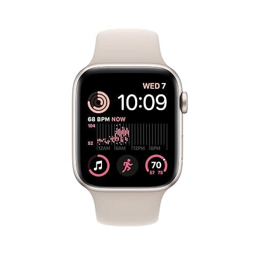 Apple Watch SE (2nd Gen) (GPS, 44mm) - Starlight Aluminum Case with Starlight Sport Band, S/M (Renewed) thumbnail 2