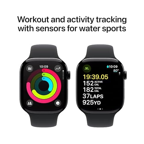 Apple Watch Series 10 [GPS 46mm case] Smartwatch with Jet Black Aluminum Case with Black Sport Band - M/L. Fitness Tracker, ECG App, Always-On Retina Display, Water Resistant thumbnail 5